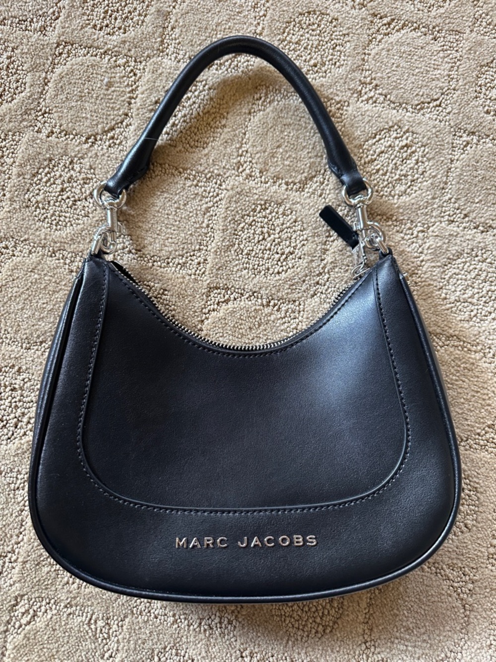 Marc Jacobs Black Leather Crescent Shoulder Bag with Silver Hardware